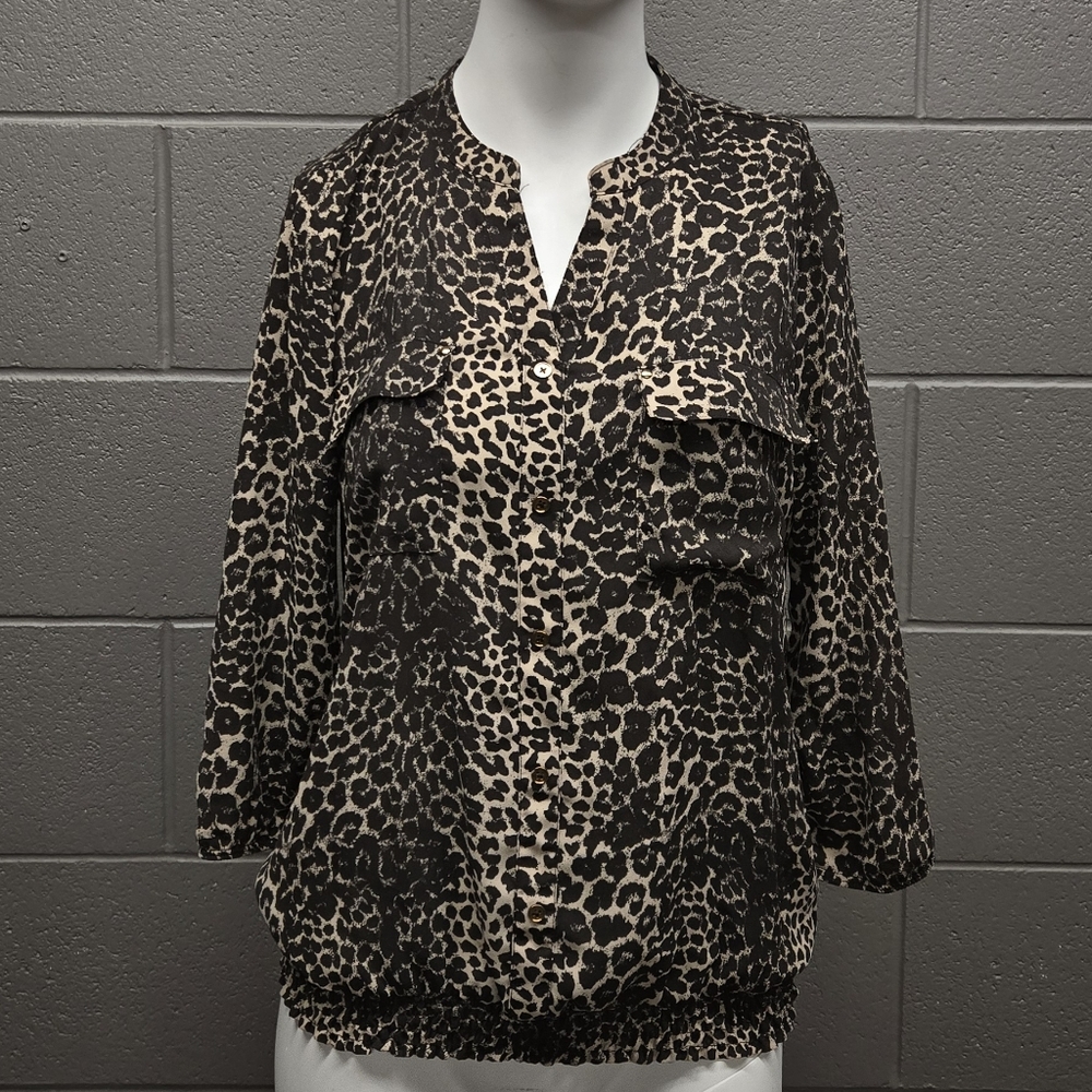 Jessica Womens Leopard Print Sheer Blouse